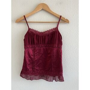 Twenty One Y2K Red Burgundy Babydoll Tank Lace Trim Size S Whimsigoth Festival